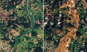 Imagens de satélite mostram alcance da destruição causada pelo ciclone no RS